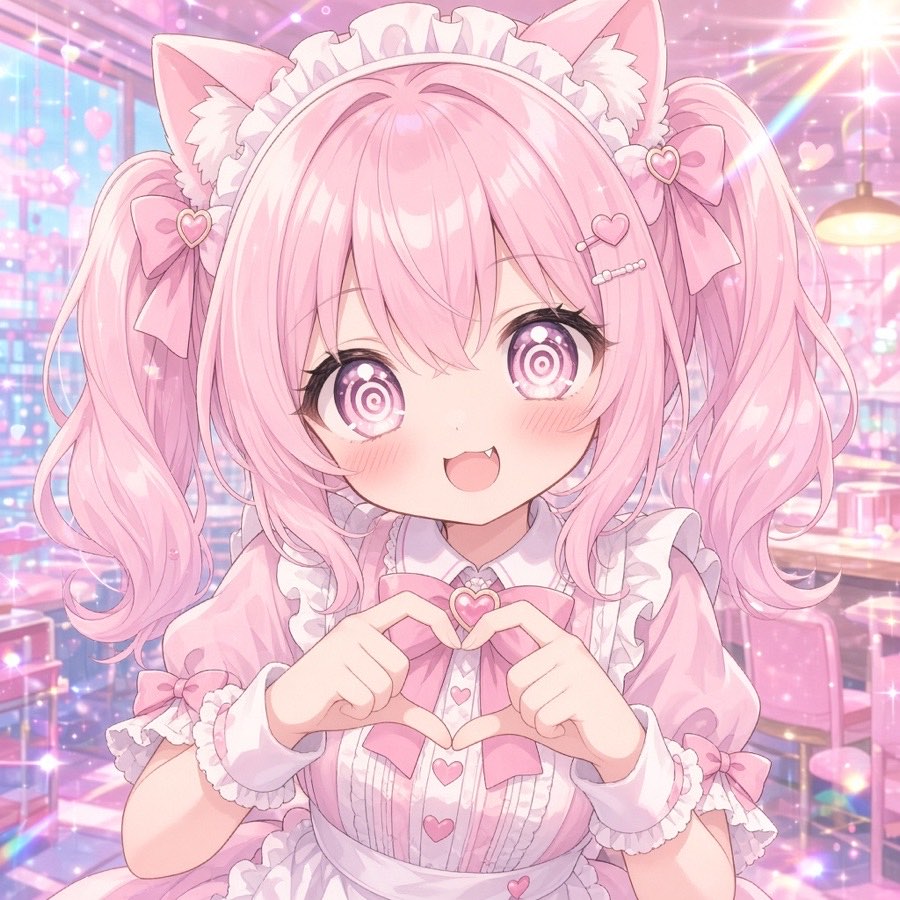 Her in a maid outfit making a heart with her hands