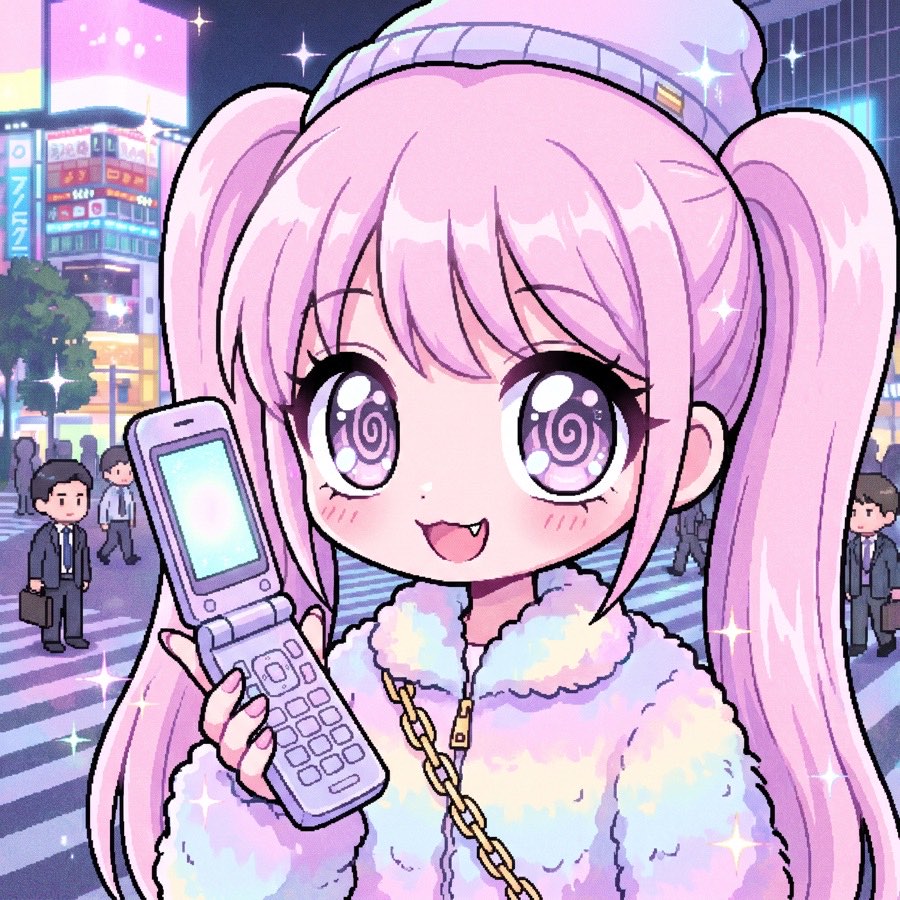 Her taking a selfie at Shibuya crossing with a flip phone